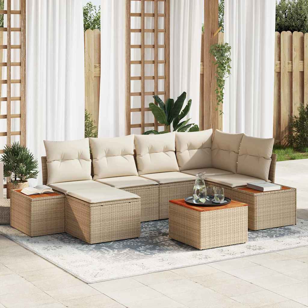 Tuinbankenset met kussen 7 pcs Beige en Crème Polyrattan is nu te koop bij PeponiXL, paradijselijk wonen!