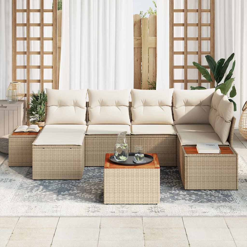 Tuinbankenset met kussen 7 pcs Beige en Crème Polyrattan is nu te koop bij PeponiXL, paradijselijk wonen!