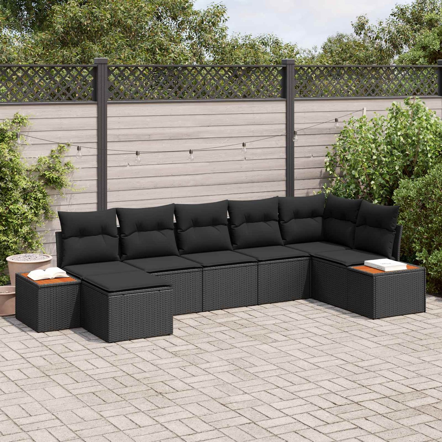 Tuinbankenset met kussen met opslag 8 pcs Zwart Polyrattan is nu te koop bij PeponiXL, paradijselijk wonen!