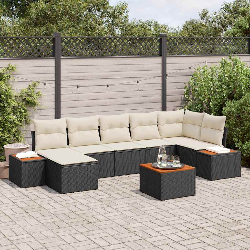 Tuinbankenset met kussen 8 pcs Zwart en Crème Polyrattan is nu te koop bij PeponiXL, paradijselijk wonen!