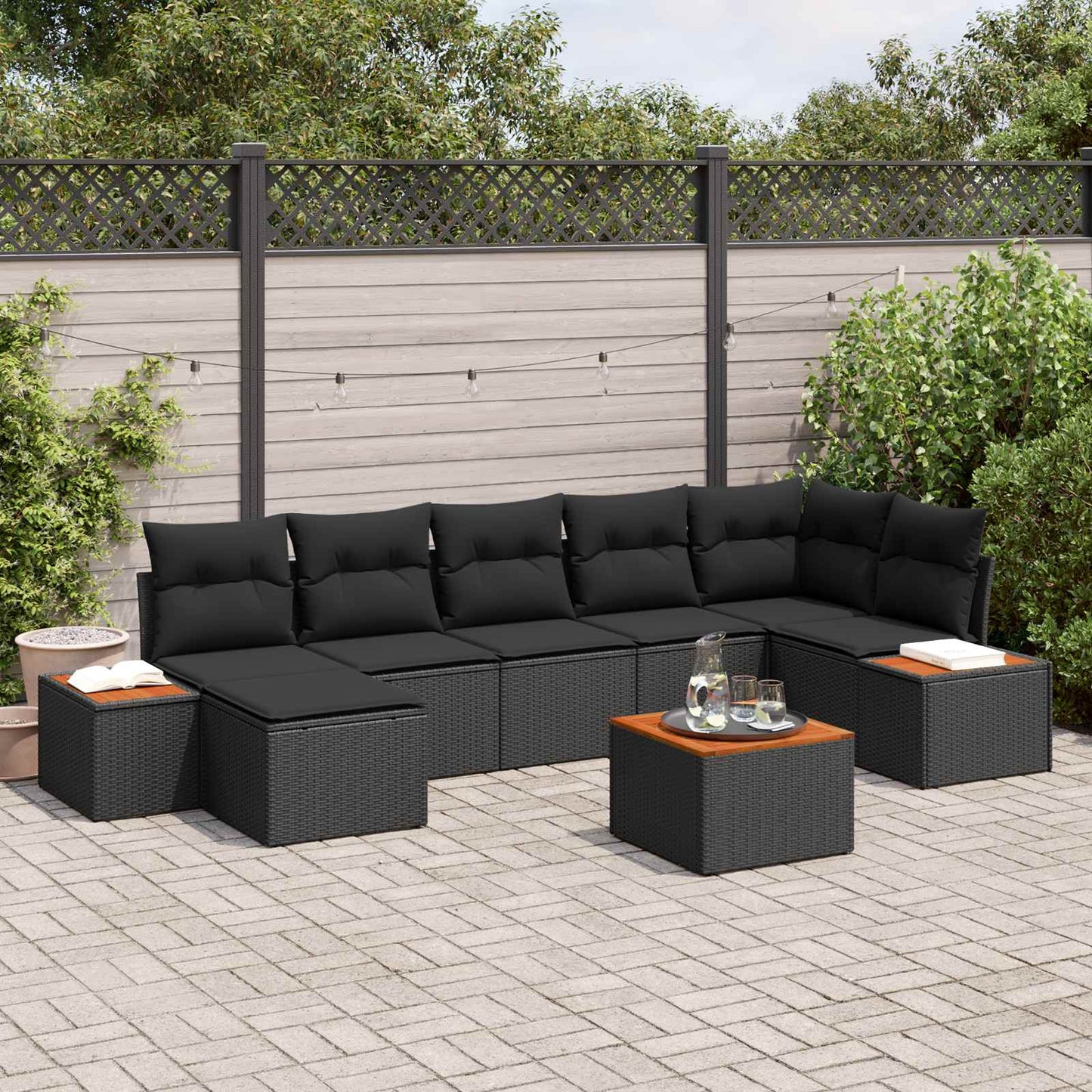 Tuinbankenset met kussen met opslag 8 pcs Zwart Polyrattan is nu te koop bij PeponiXL, paradijselijk wonen!
