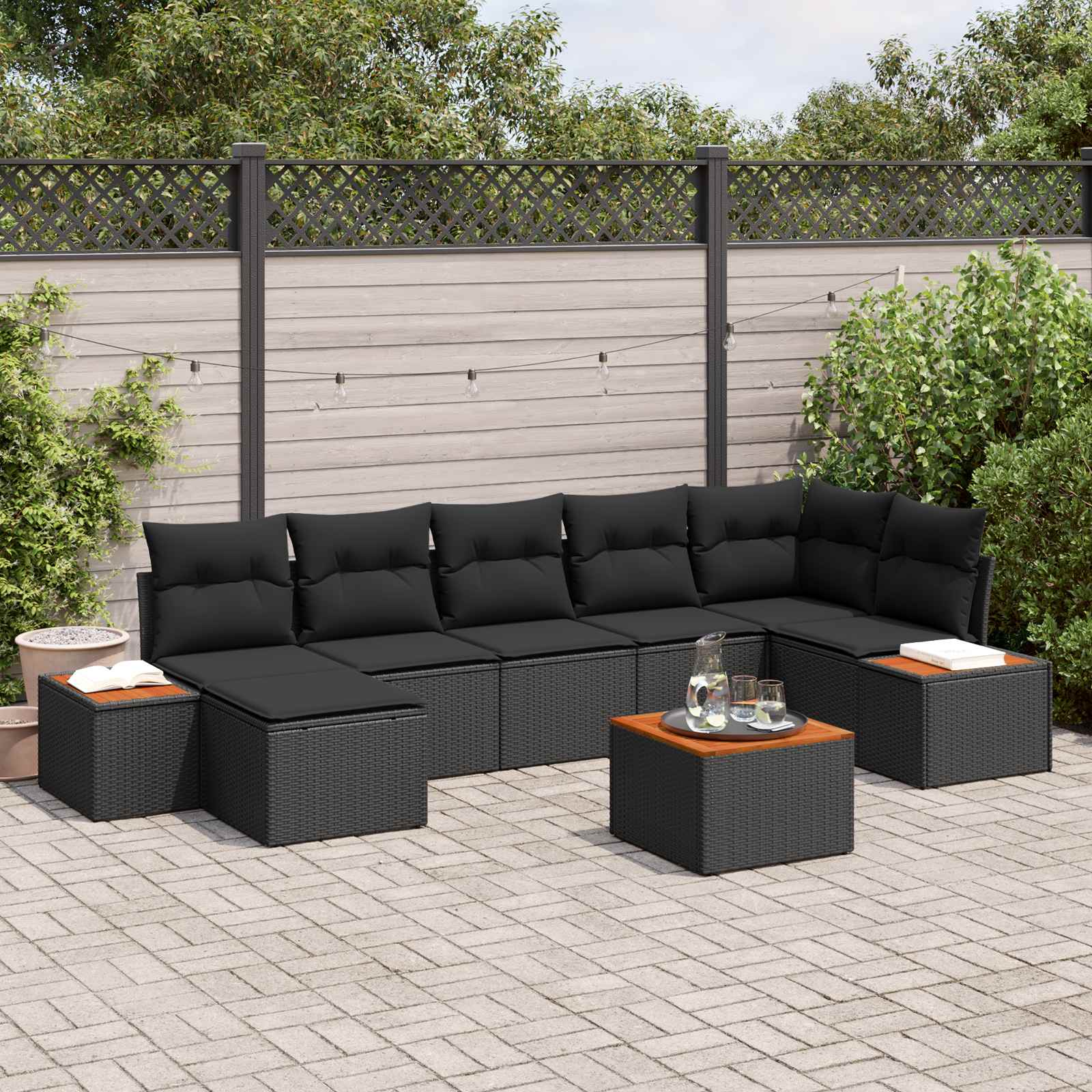 Tuinbankenset met kussen met opslag 8 pcs Zwart Polyrattan is nu te koop bij PeponiXL, paradijselijk wonen!