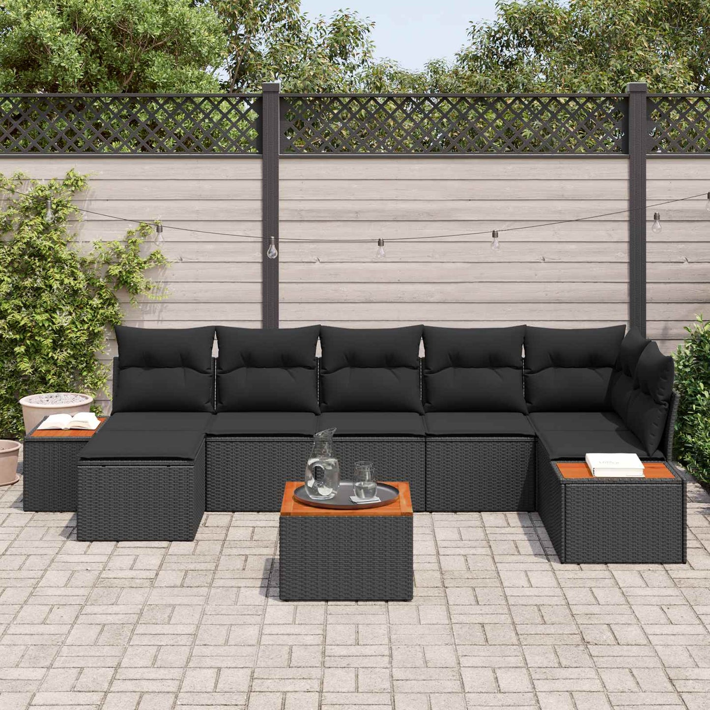 Tuinbankenset met kussen met opslag 8 pcs Zwart Polyrattan is nu te koop bij PeponiXL, paradijselijk wonen!