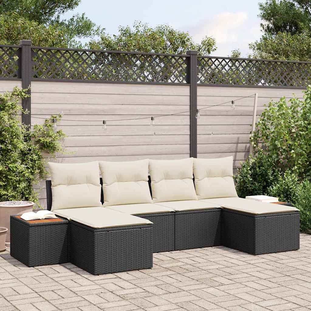 Tuin Sofa Set met kussen 6 pcs Zwart en Crème Poly Rattan is nu te koop bij PeponiXL, paradijselijk wonen!