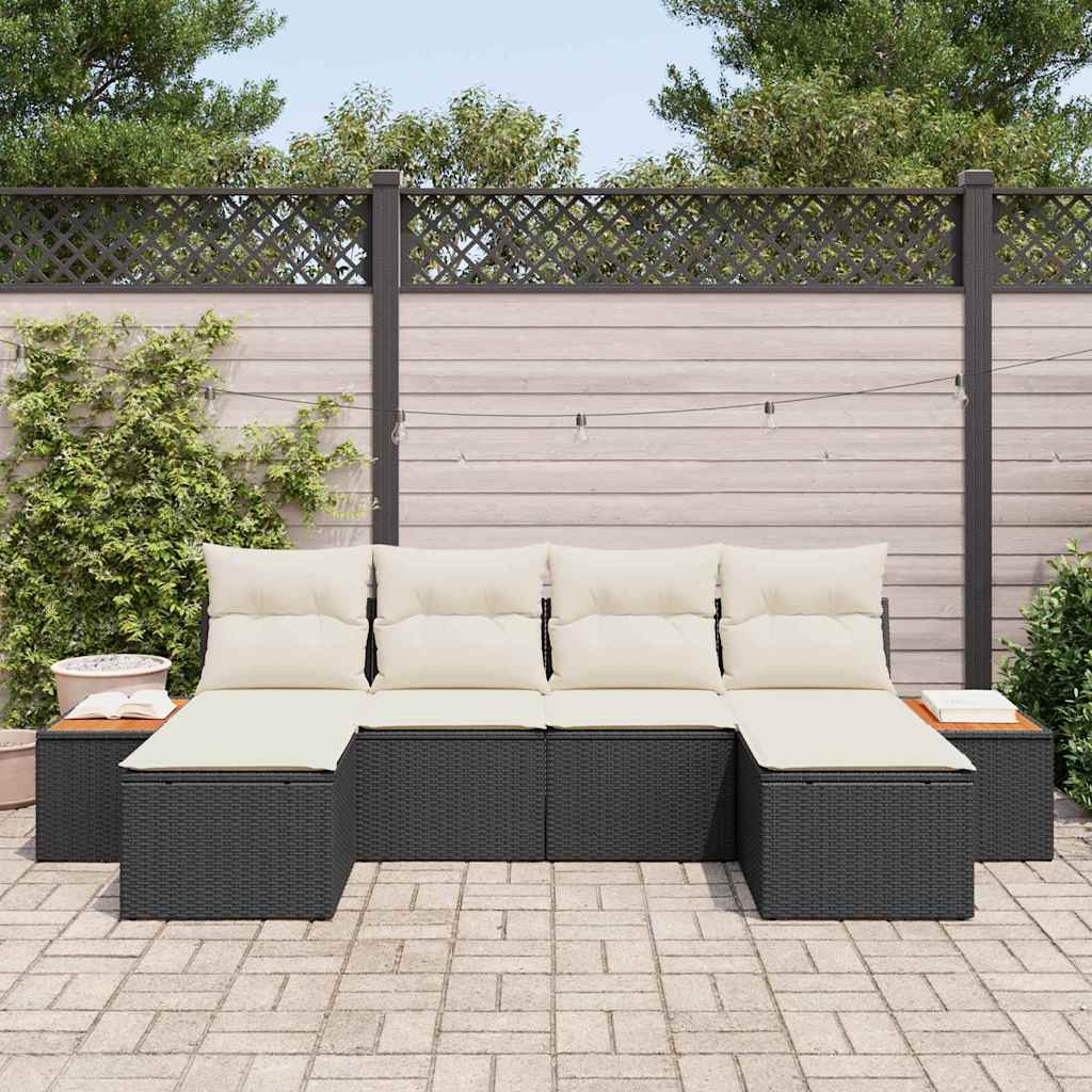 Tuin Sofa Set met kussen 6 pcs Zwart en Crème Poly Rattan is nu te koop bij PeponiXL, paradijselijk wonen!