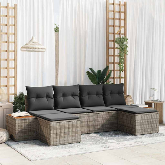 Tuin Sofa Set met kussen 6 pcs Grijs Poly Rattan is nu te koop bij PeponiXL, paradijselijk wonen!