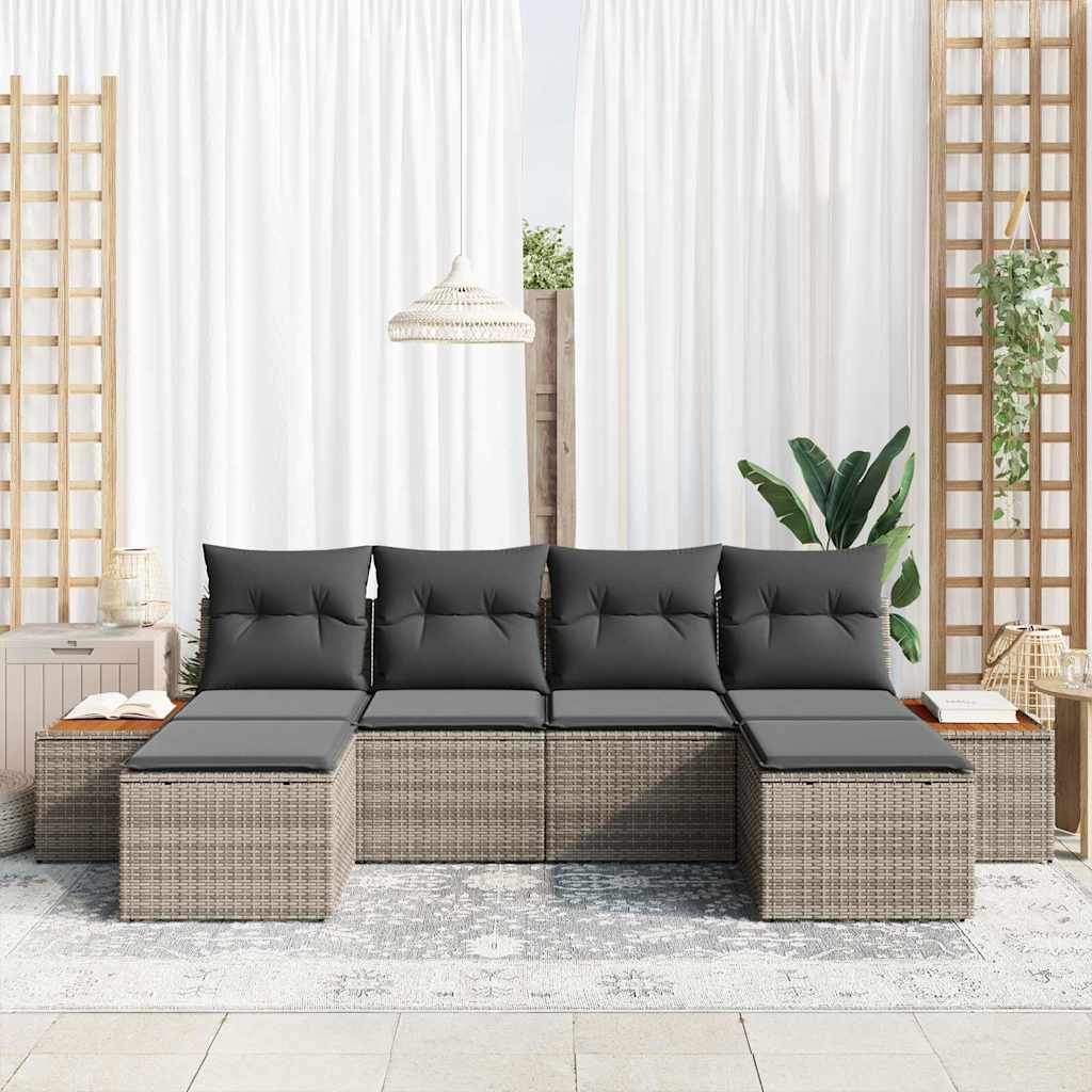 Tuin Sofa Set met kussen 6 pcs Grijs Poly Rattan is nu te koop bij PeponiXL, paradijselijk wonen!