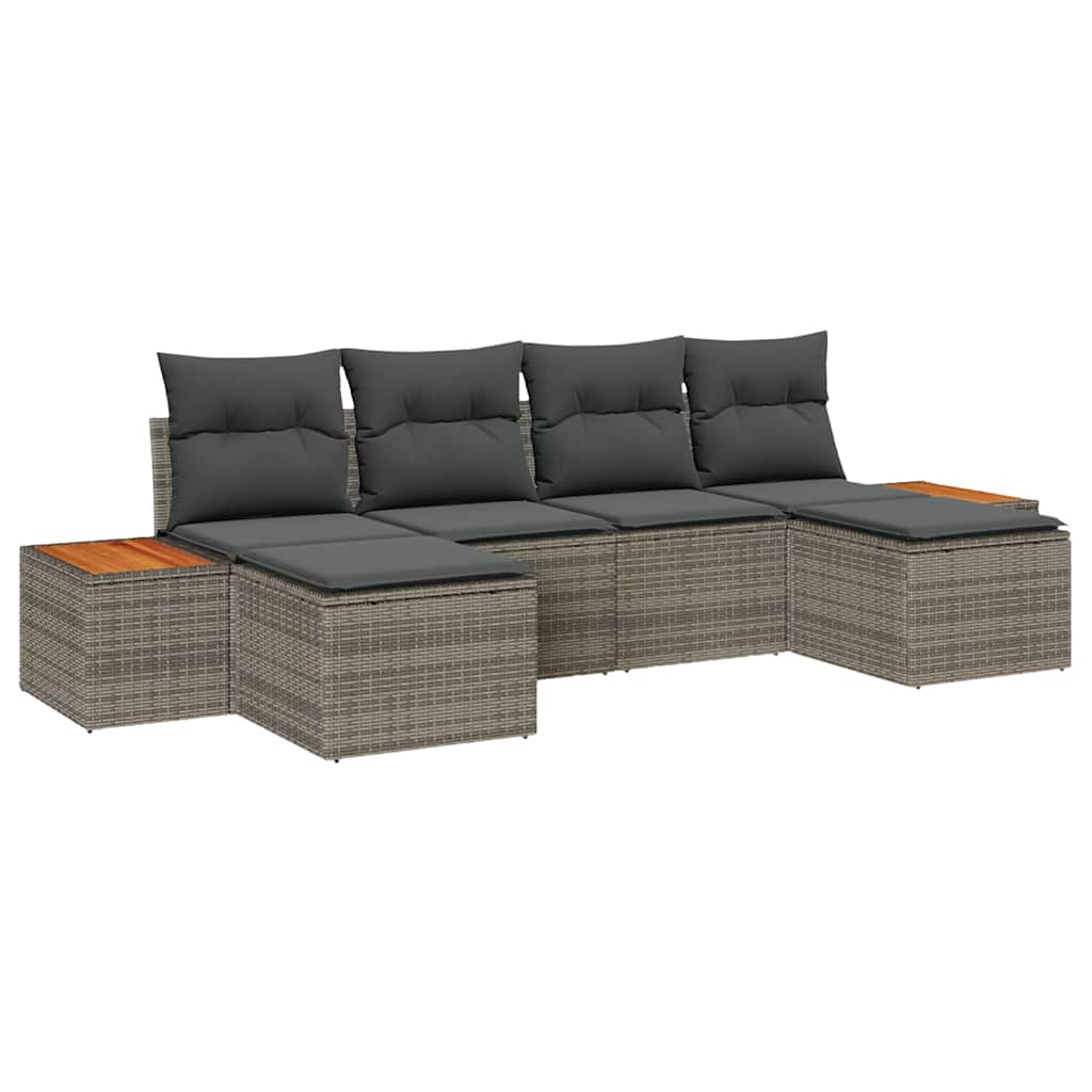 Tuin Sofa Set met kussen 6 pcs Grijs Poly Rattan is nu te koop bij PeponiXL, paradijselijk wonen!