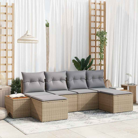 Tuin Sofa Set met kussen 6 pcs Beige en Licht Grijs Poly Rattan is nu te koop bij PeponiXL, paradijselijk wonen!