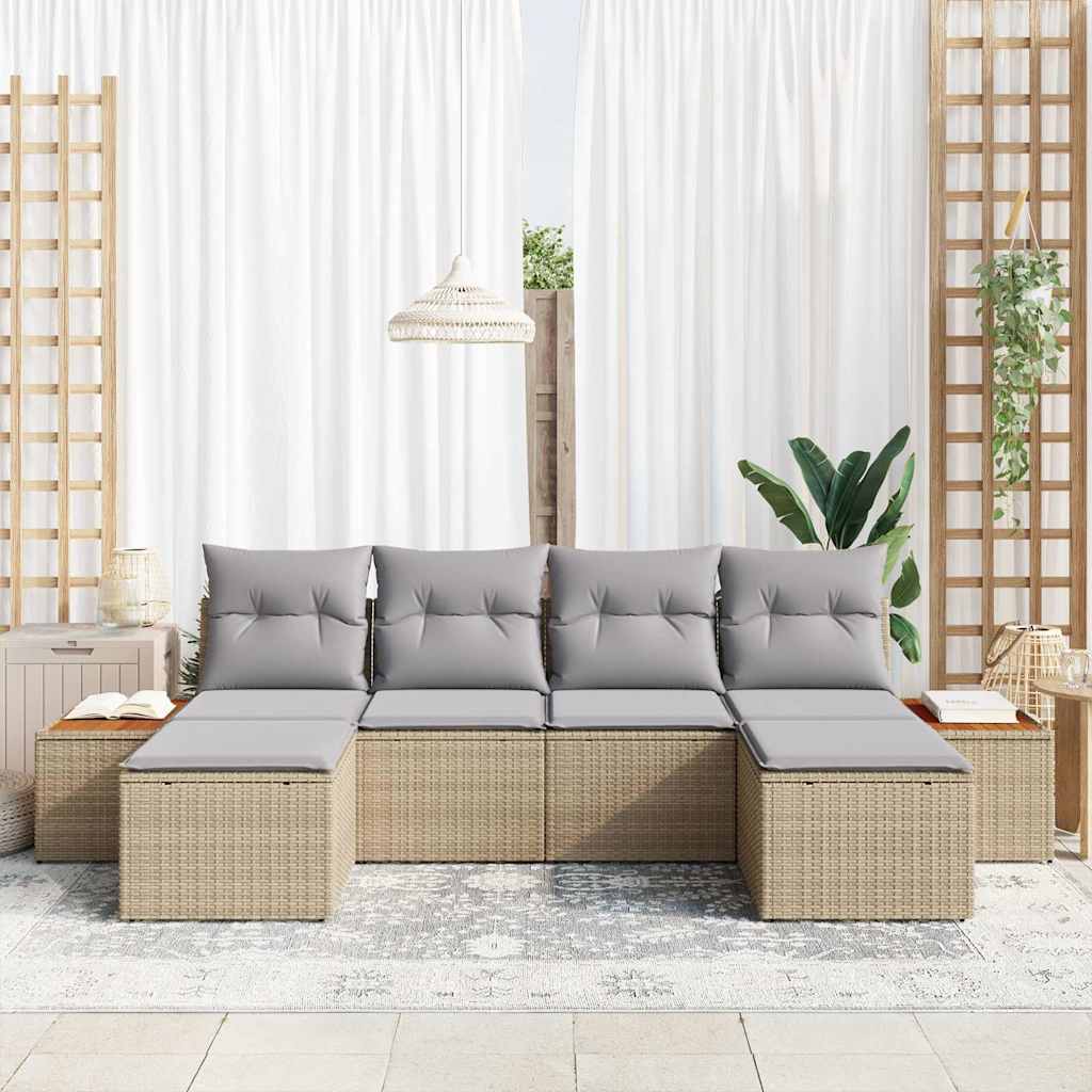 Tuin Sofa Set met kussen 6 pcs Beige en Licht Grijs Poly Rattan is nu te koop bij PeponiXL, paradijselijk wonen!