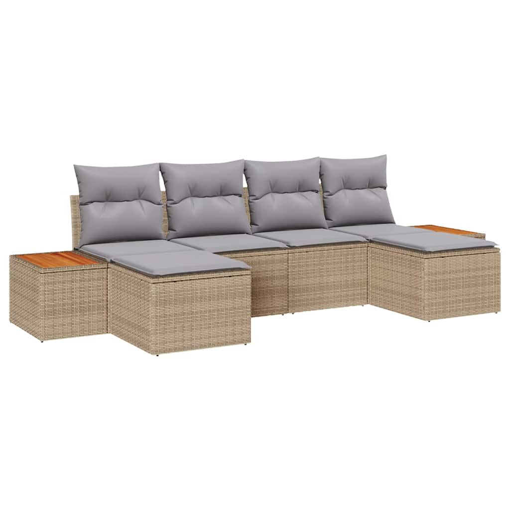 Tuin Sofa Set met kussen 6 pcs Beige en Licht Grijs Poly Rattan is nu te koop bij PeponiXL, paradijselijk wonen!