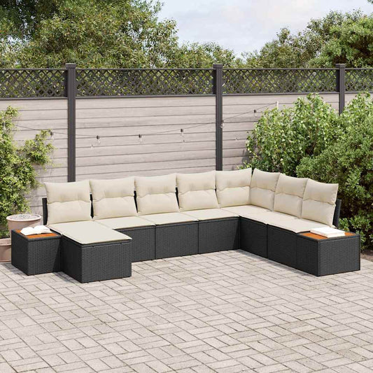 Tuinbankenset met kussen 9 pcs Zwart en Crème Polyrattan is nu te koop bij PeponiXL, paradijselijk wonen!