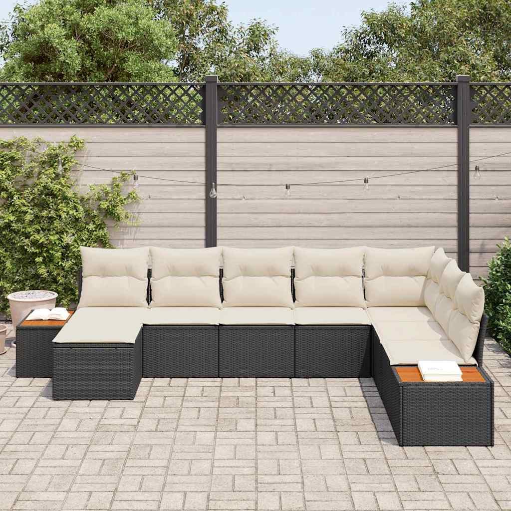 Tuinbankenset met kussen 9 pcs Zwart en Crème Polyrattan is nu te koop bij PeponiXL, paradijselijk wonen!