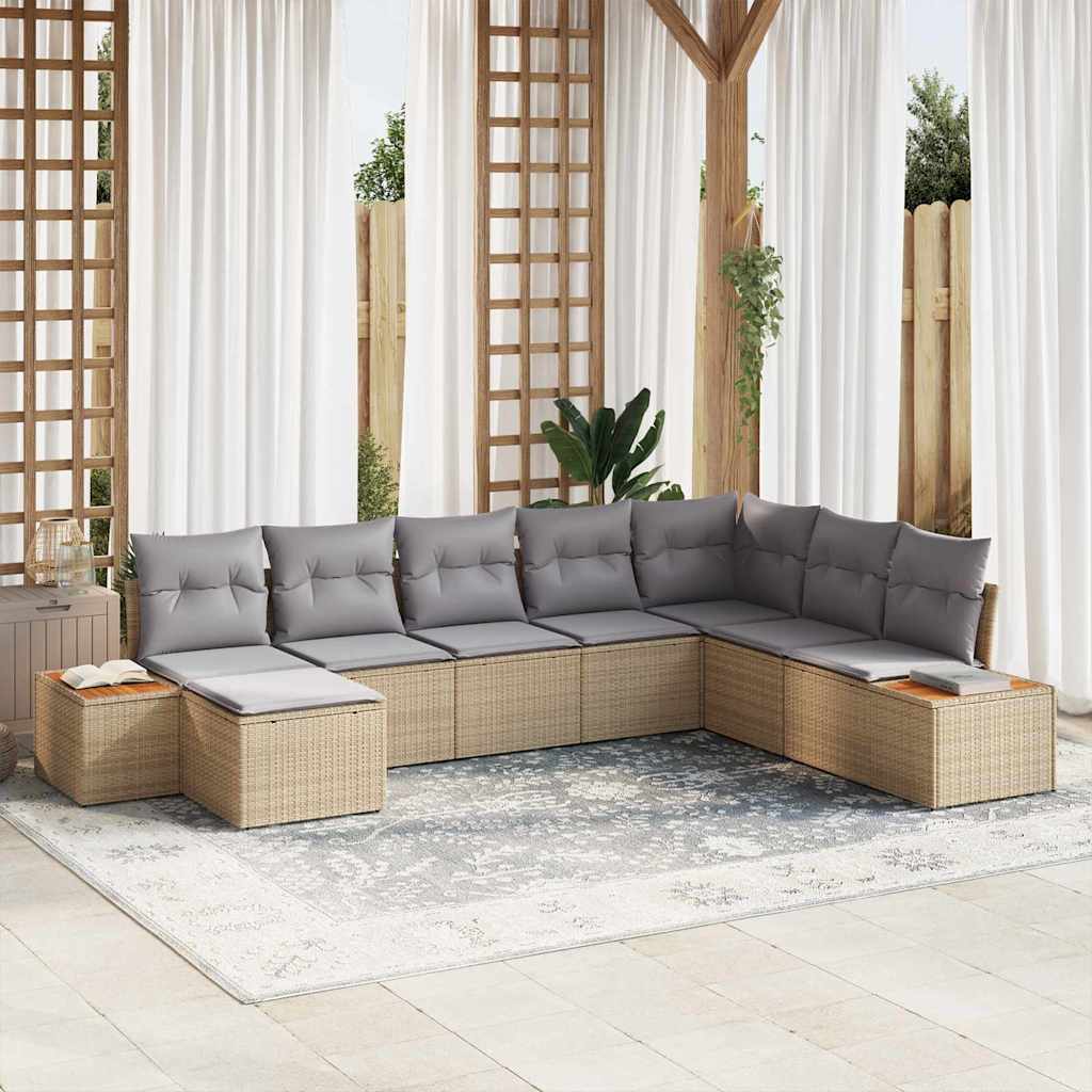 Tuinbankenset met kussen 9 pcs Beige en Licht Grijs Polyrattan is nu te koop bij PeponiXL, paradijselijk wonen!