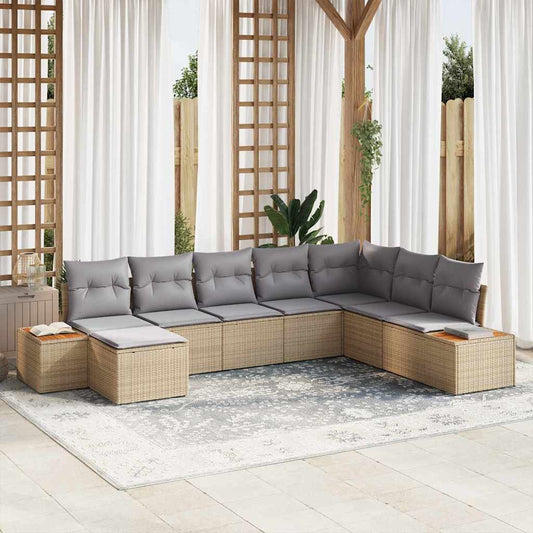 Tuinbankenset met kussen 9 pcs Beige en Licht Grijs Polyrattan is nu te koop bij PeponiXL, paradijselijk wonen!