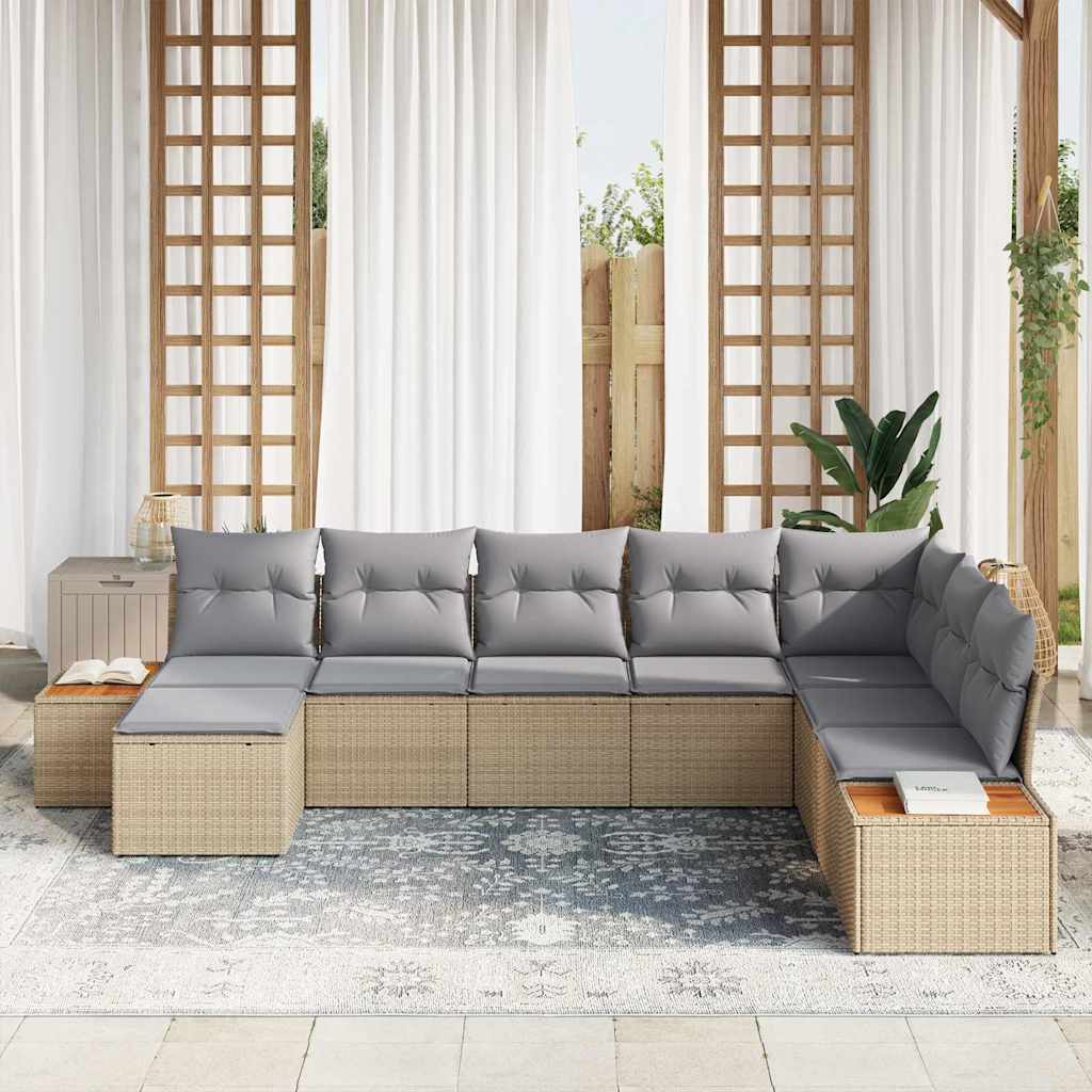 Tuinbankenset met kussen 9 pcs Beige en Licht Grijs Polyrattan is nu te koop bij PeponiXL, paradijselijk wonen!