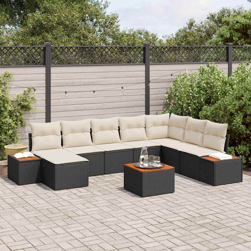 Tuinbankenset met kussen 9 pcs Zwart en Crème Polyrattan is nu te koop bij PeponiXL, paradijselijk wonen!