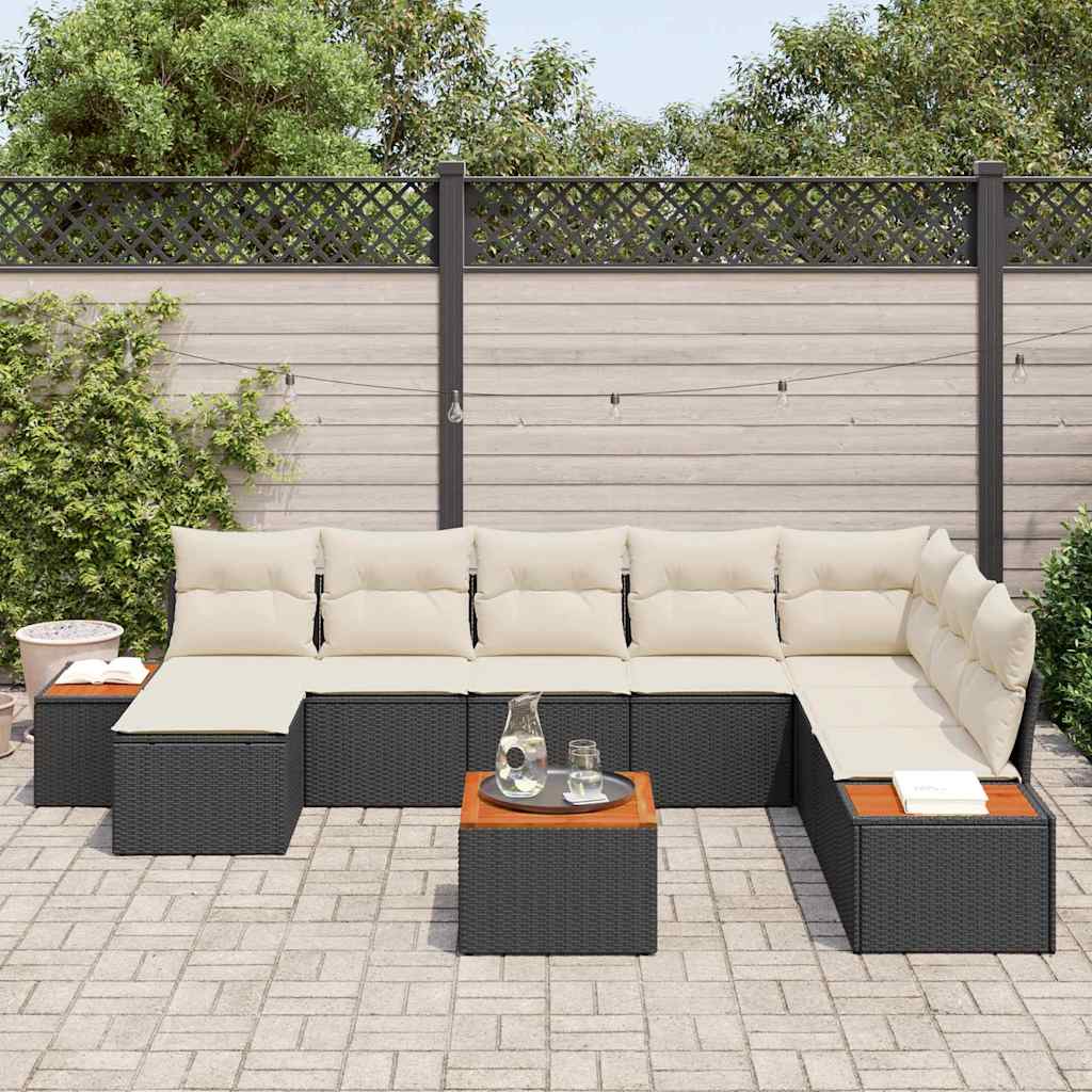 Tuinbankenset met kussen 9 pcs Zwart en Crème Polyrattan is nu te koop bij PeponiXL, paradijselijk wonen!