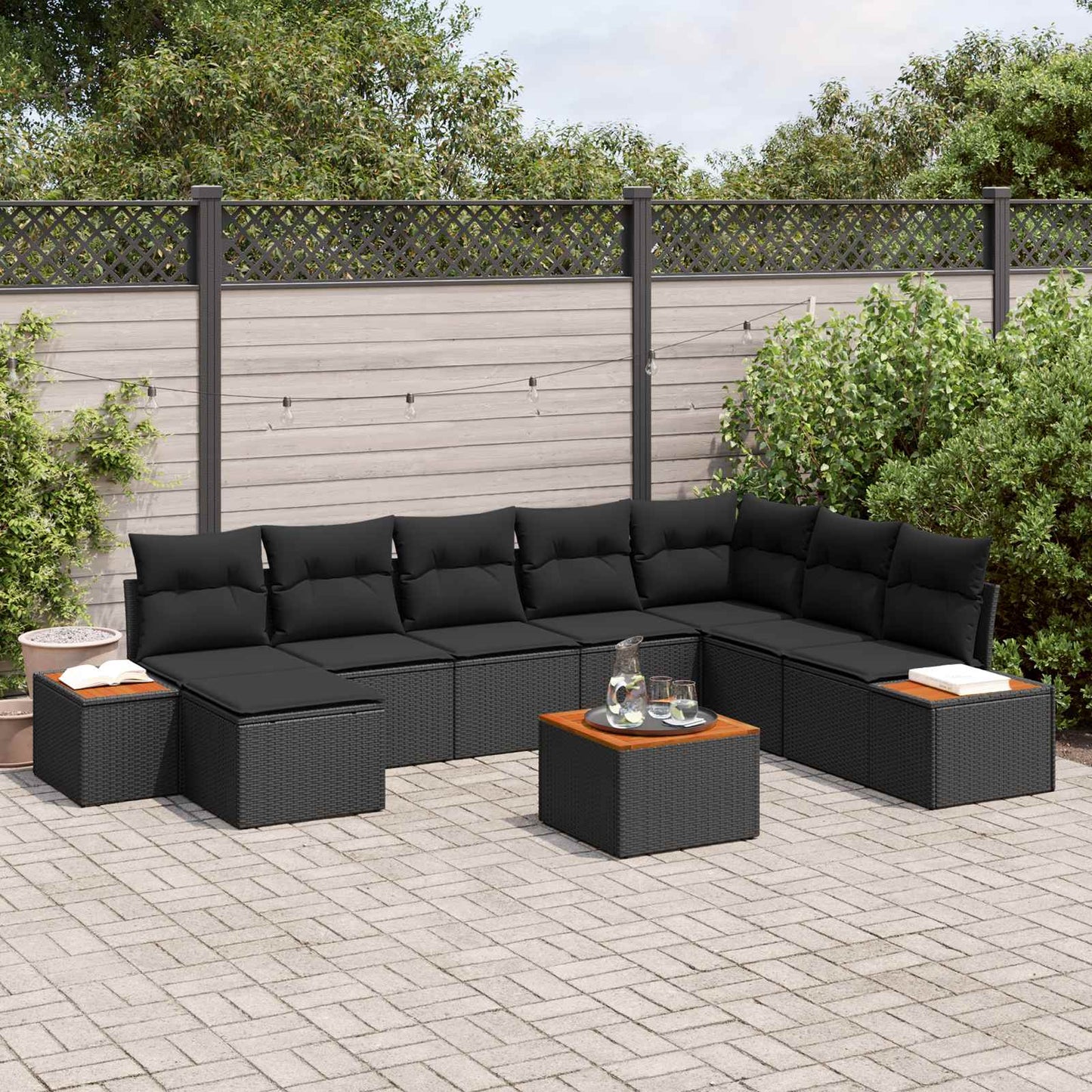 Tuinbankenset met kussen met opslag 9 pcs Zwart Polyrattan is nu te koop bij PeponiXL, paradijselijk wonen!