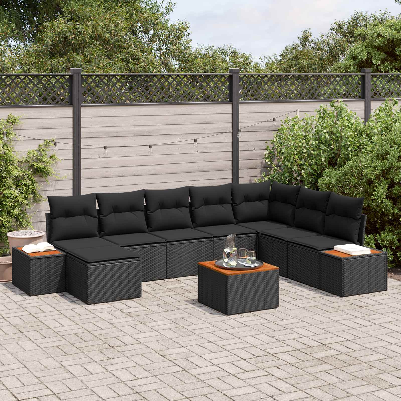 Tuinbankenset met kussen met opslag 9 pcs Zwart Polyrattan is nu te koop bij PeponiXL, paradijselijk wonen!