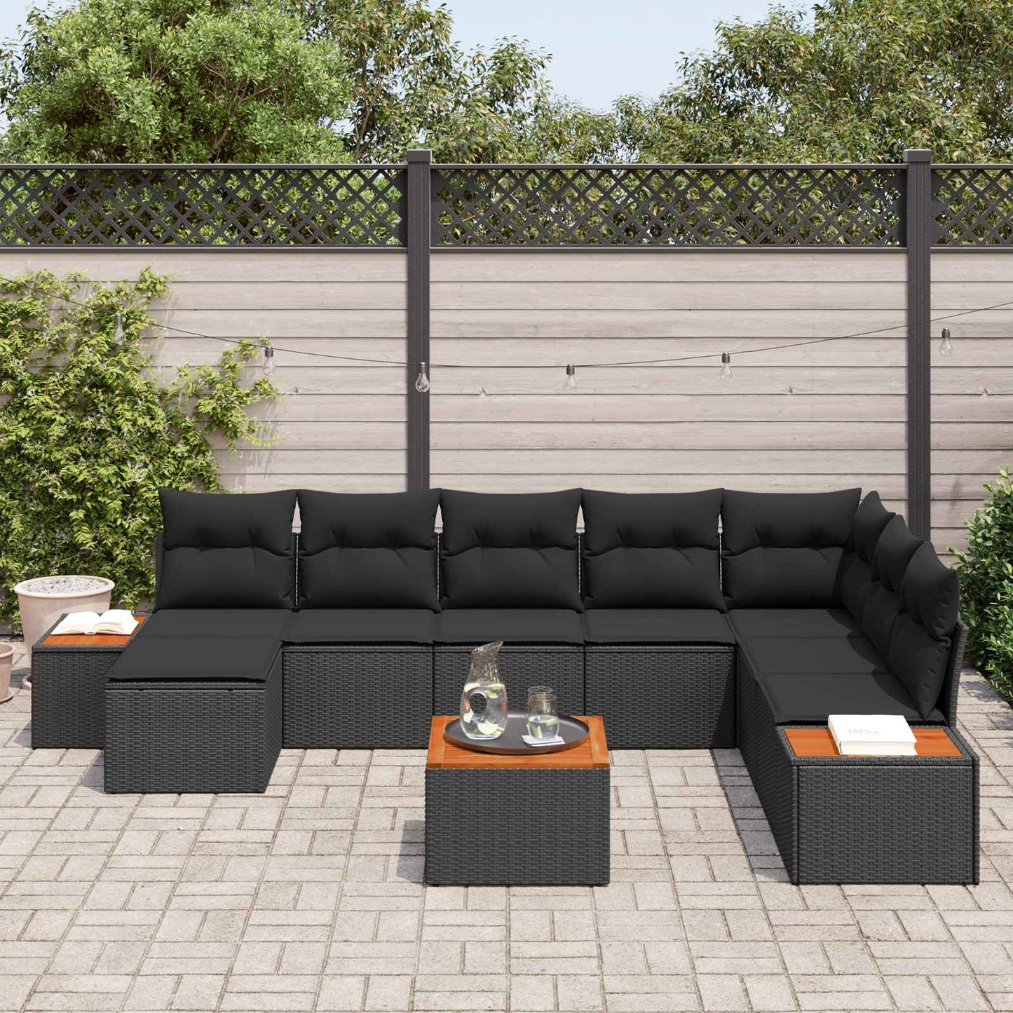 Tuinbankenset met kussen met opslag 9 pcs Zwart Polyrattan is nu te koop bij PeponiXL, paradijselijk wonen!