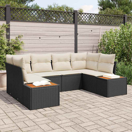 Tuinbankenset met kussen 6 pcs Zwart en Crème Polyrattan is nu te koop bij PeponiXL, paradijselijk wonen!