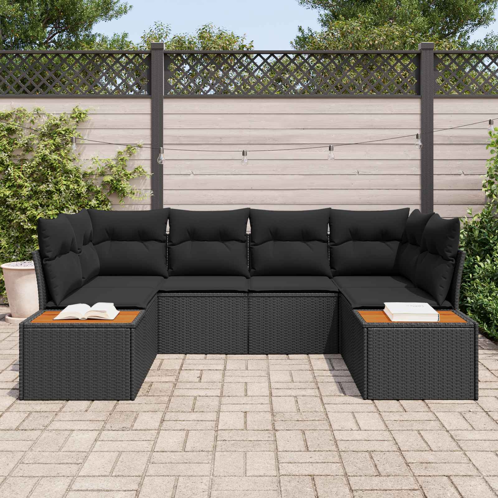 Tuinbankenset met kussen met opslag 6 pcs Zwart Polyrattan is nu te koop bij PeponiXL, paradijselijk wonen!