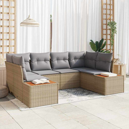 Tuinbankenset met kussen 6 pcs Beige en Licht Grijs Polyrattan is nu te koop bij PeponiXL, paradijselijk wonen!