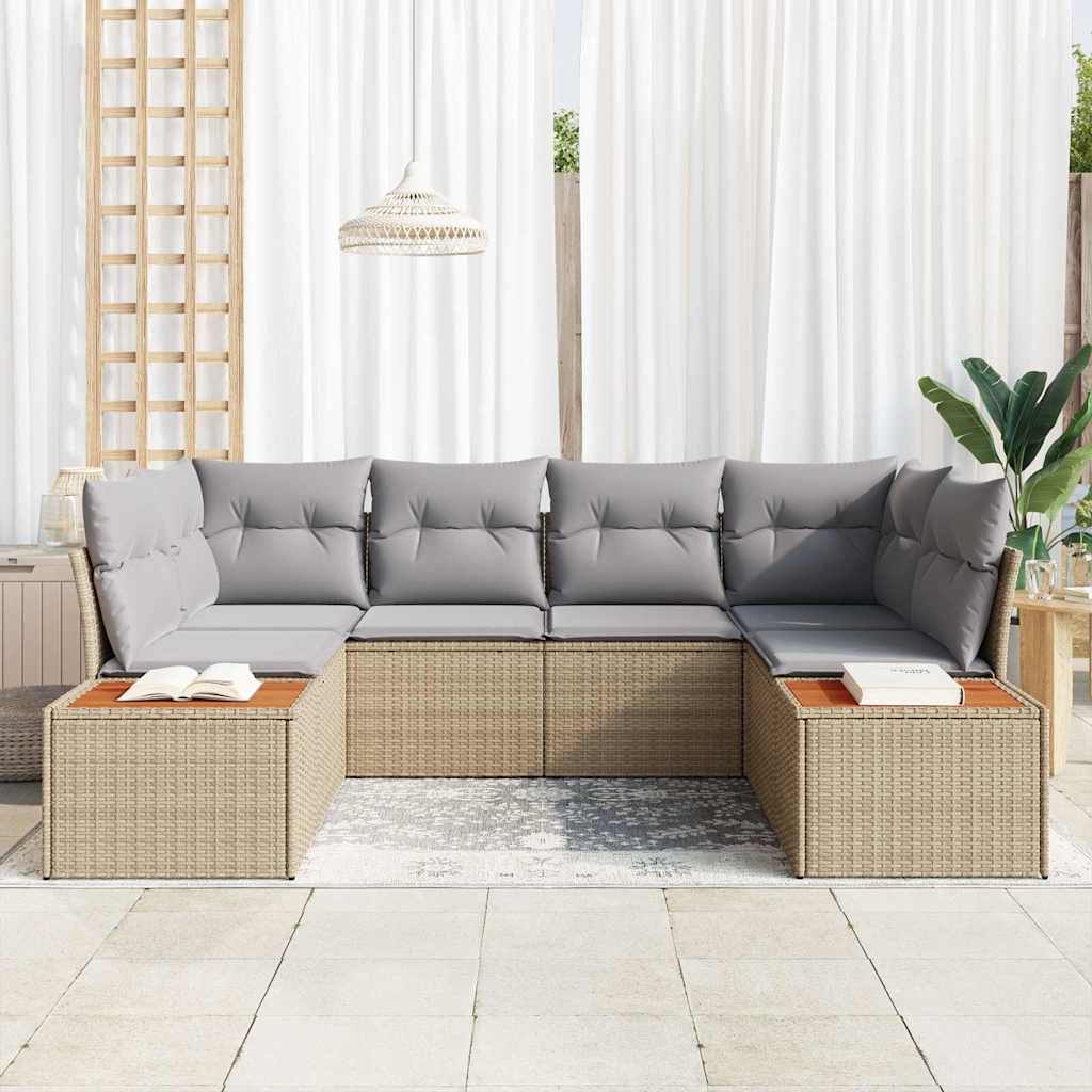 Tuinbankenset met kussen 6 pcs Beige en Licht Grijs Polyrattan is nu te koop bij PeponiXL, paradijselijk wonen!