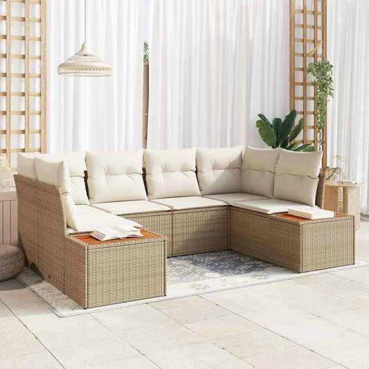 Tuinbankenset met kussen 6 pcs Beige en Crème Polyrattan is nu te koop bij PeponiXL, paradijselijk wonen!