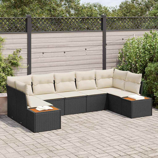 Tuinbankenset met kussen 7 pcs Zwart en Crème Polyrattan is nu te koop bij PeponiXL, paradijselijk wonen!