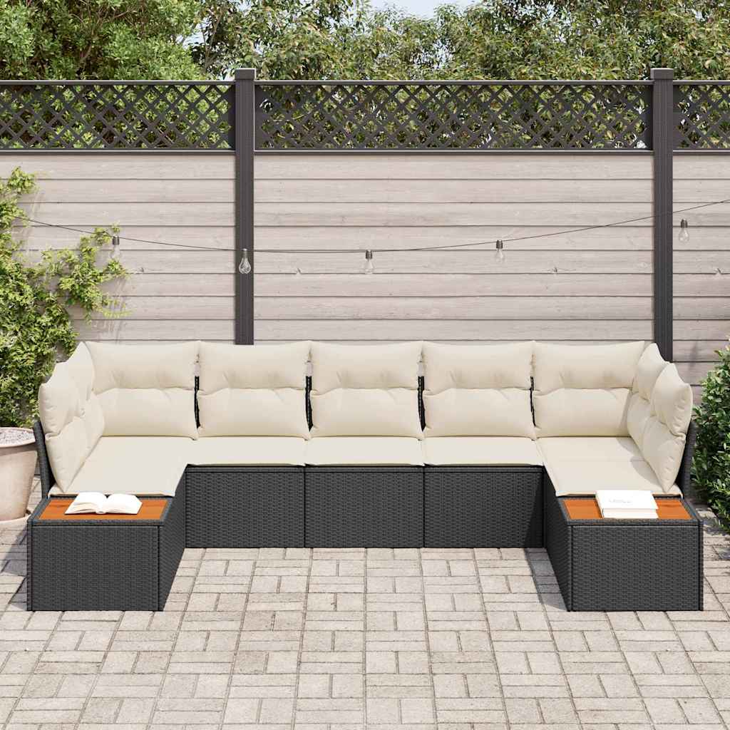 Tuinbankenset met kussen 7 pcs Zwart en Crème Polyrattan is nu te koop bij PeponiXL, paradijselijk wonen!