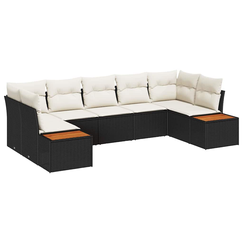 Tuinbankenset met kussen 7 pcs Zwart en Crème Polyrattan is nu te koop bij PeponiXL, paradijselijk wonen!