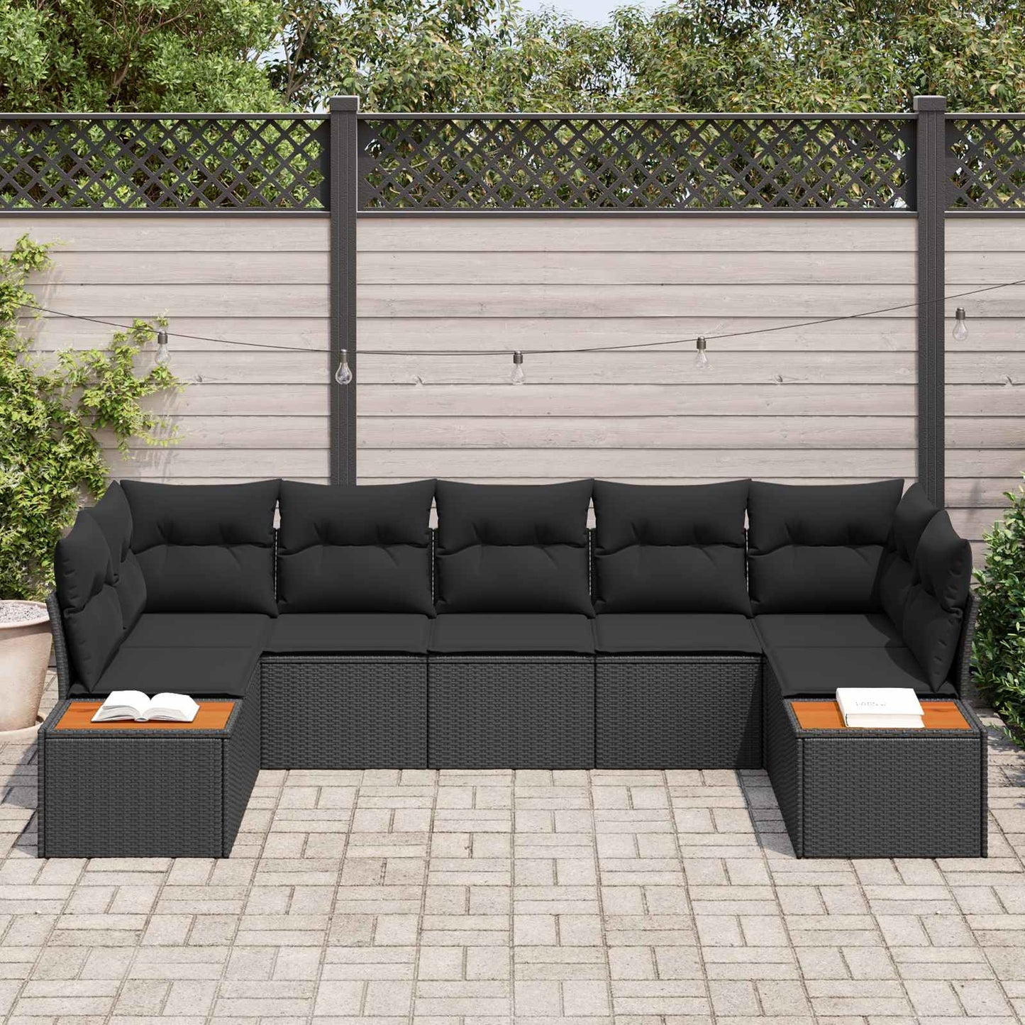 Tuinbankenset met kussen met opslag 7 pcs Zwart Polyrattan is nu te koop bij PeponiXL, paradijselijk wonen!