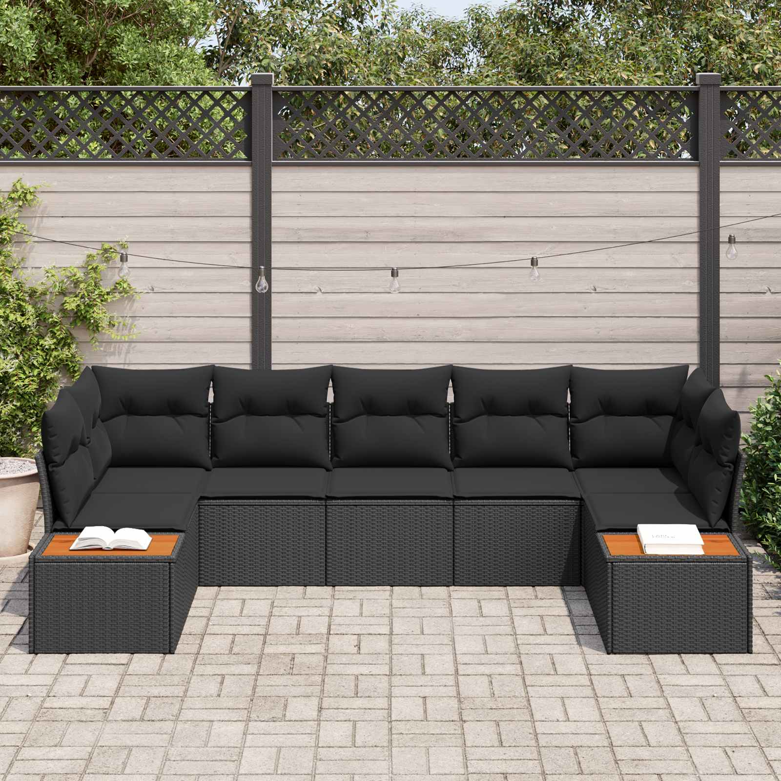 Tuinbankenset met kussen met opslag 7 pcs Zwart Polyrattan is nu te koop bij PeponiXL, paradijselijk wonen!