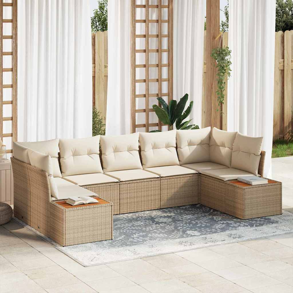 Tuinbankenset met kussen 7 pcs Beige en Crème Polyrattan is nu te koop bij PeponiXL, paradijselijk wonen!