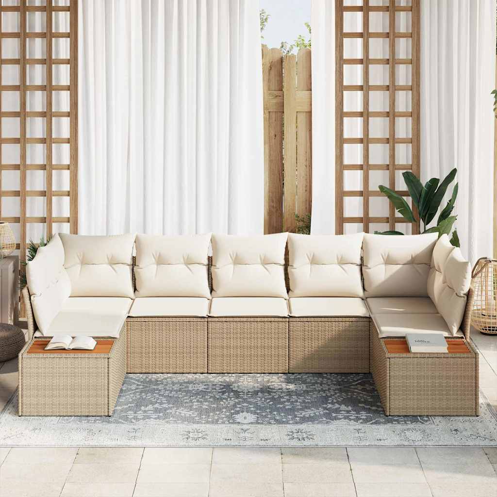 Tuinbankenset met kussen 7 pcs Beige en Crème Polyrattan is nu te koop bij PeponiXL, paradijselijk wonen!