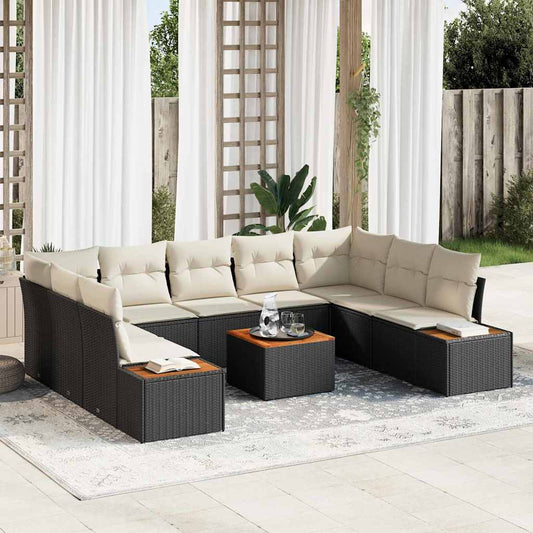 Tuinbankenset met kussen 5 pcs Zwart en Crème Polyrattan is nu te koop bij PeponiXL, paradijselijk wonen!
