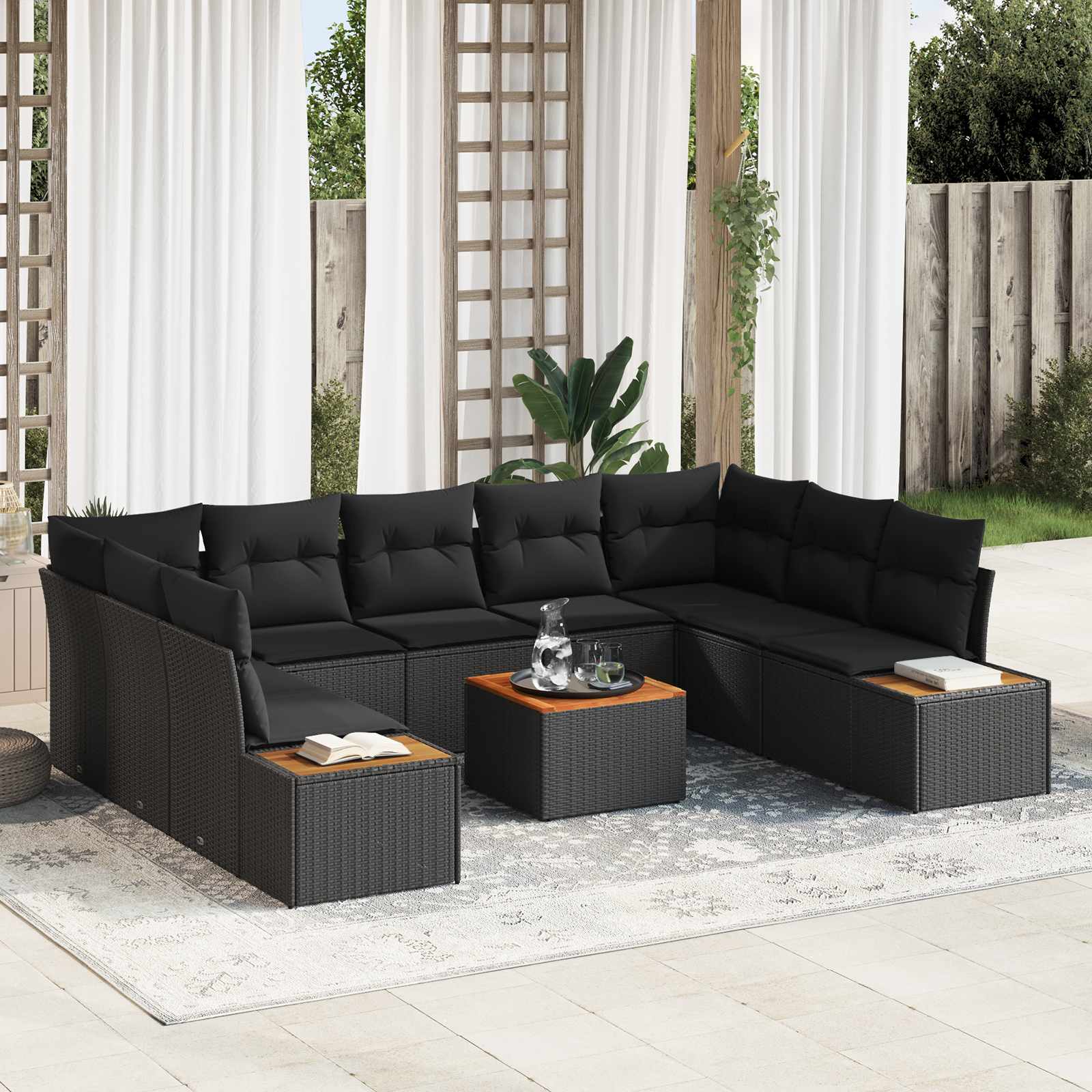 Tuinbankenset met kussen met opslag 5 pcs Zwart Polyrattan is nu te koop bij PeponiXL, paradijselijk wonen!