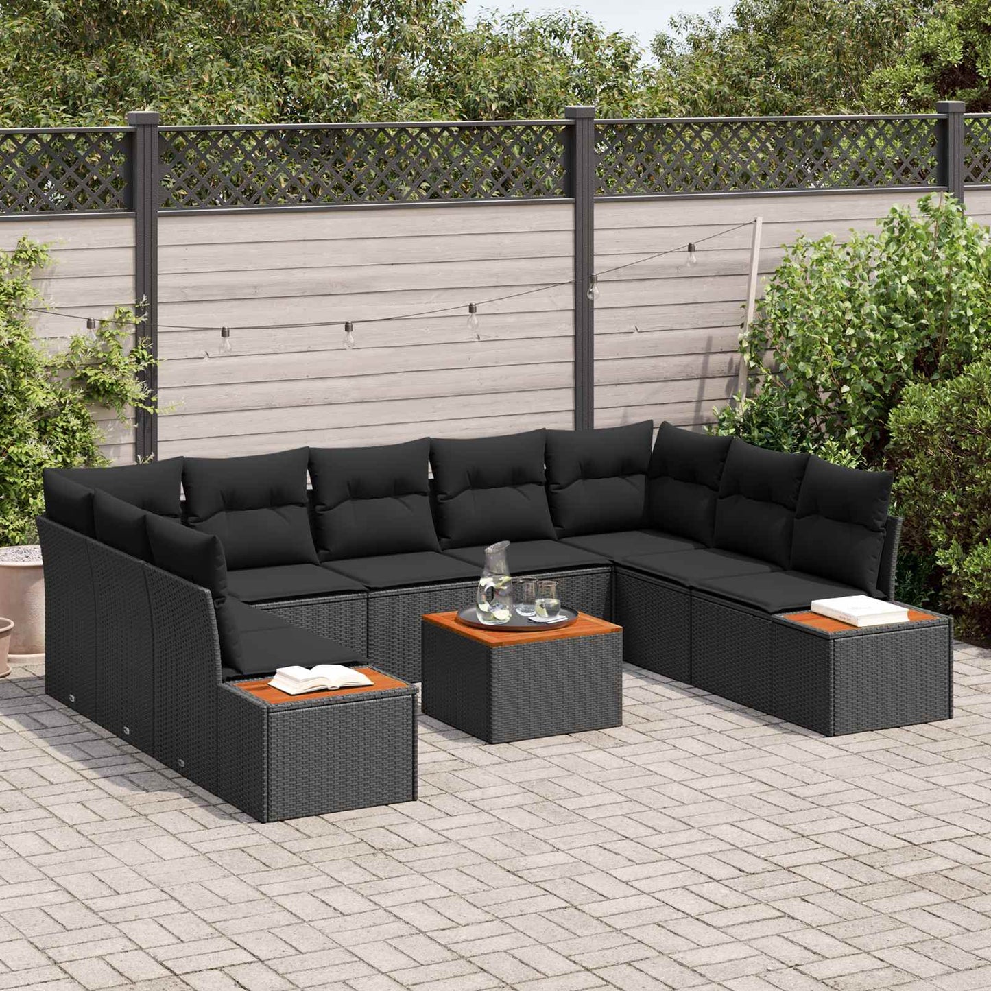 Tuinbankenset met kussen met opslag 5 pcs Zwart Polyrattan is nu te koop bij PeponiXL, paradijselijk wonen!