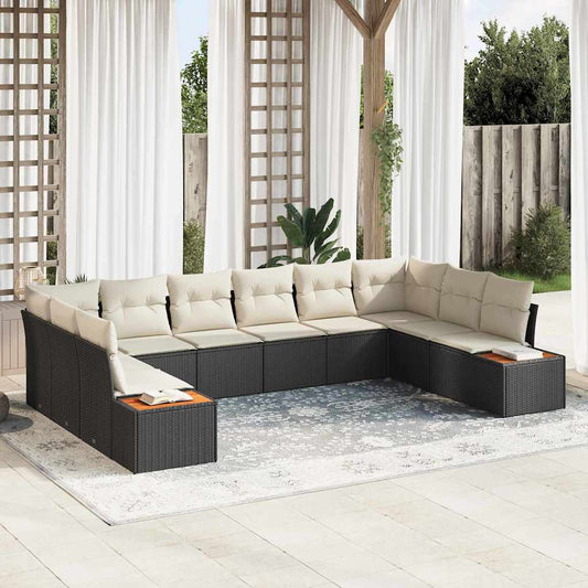 Tuinbankenset met kussen 10 pcs Zwart en Crème Polyrattan is nu te koop bij PeponiXL, paradijselijk wonen!
