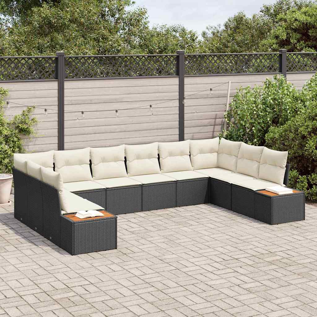Tuinbankenset met kussen 10 pcs Zwart en Crème Polyrattan is nu te koop bij PeponiXL, paradijselijk wonen!
