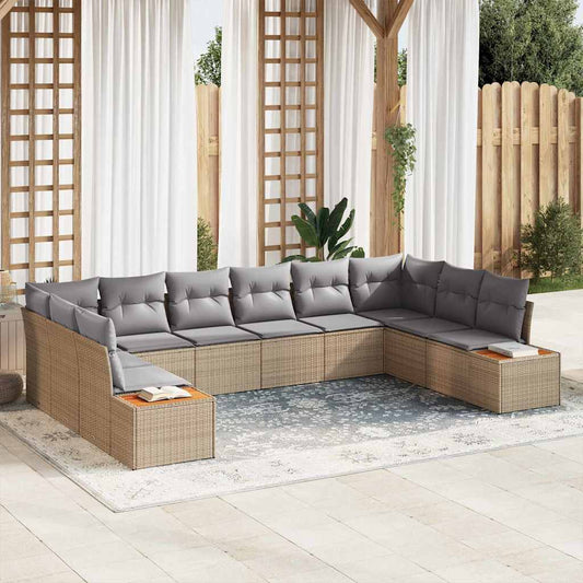 Tuinbankenset met kussen 10 pcs Beige en Licht Grijs Polyrattan is nu te koop bij PeponiXL, paradijselijk wonen!