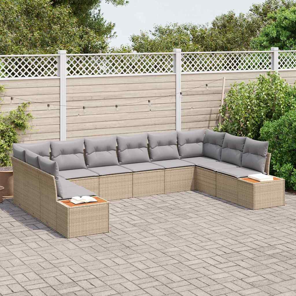Tuinbankenset met kussen 10 pcs Beige en Licht Grijs Polyrattan is nu te koop bij PeponiXL, paradijselijk wonen!