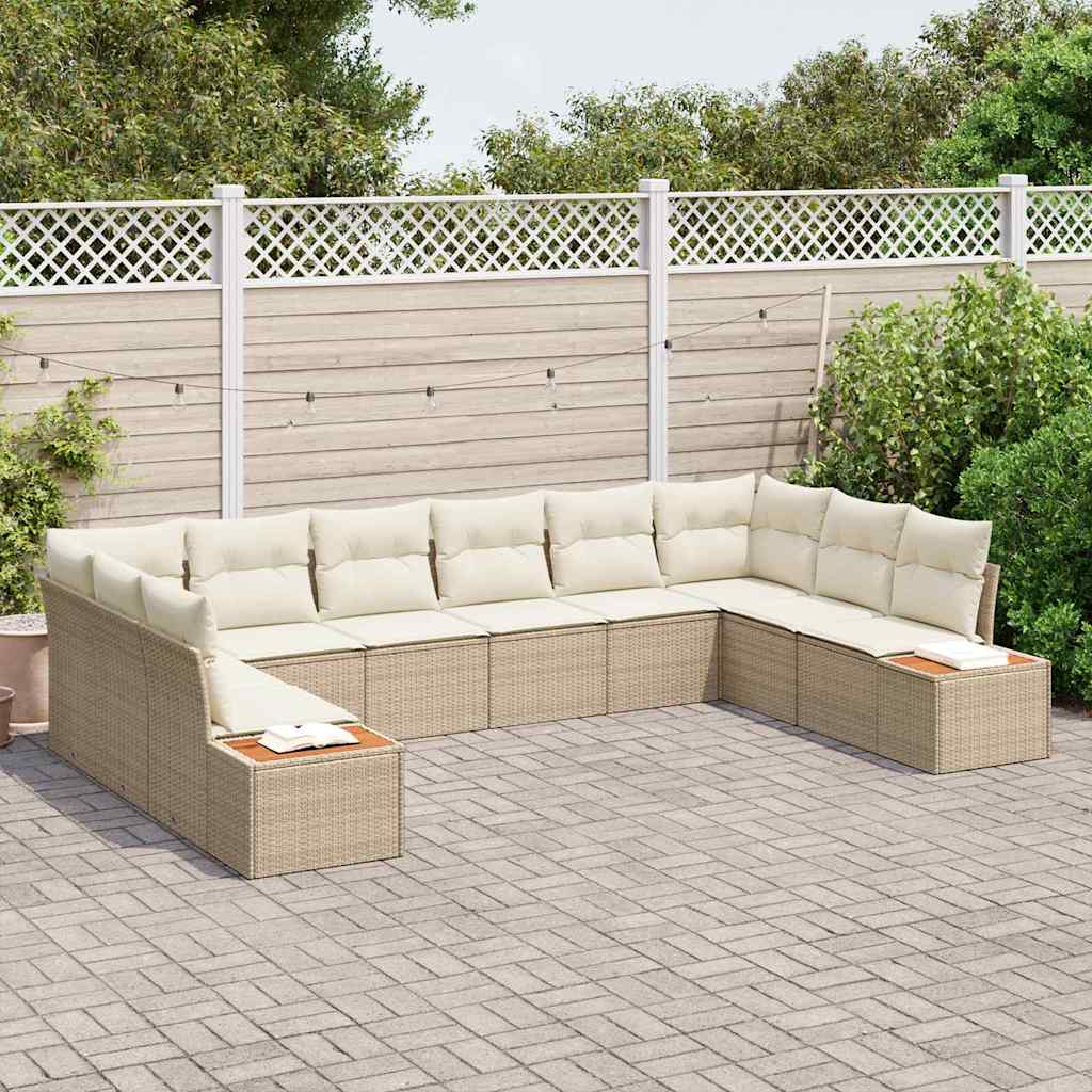 Tuinbankenset met kussen 10 pcs Beige en Crème Polyrattan is nu te koop bij PeponiXL, paradijselijk wonen!