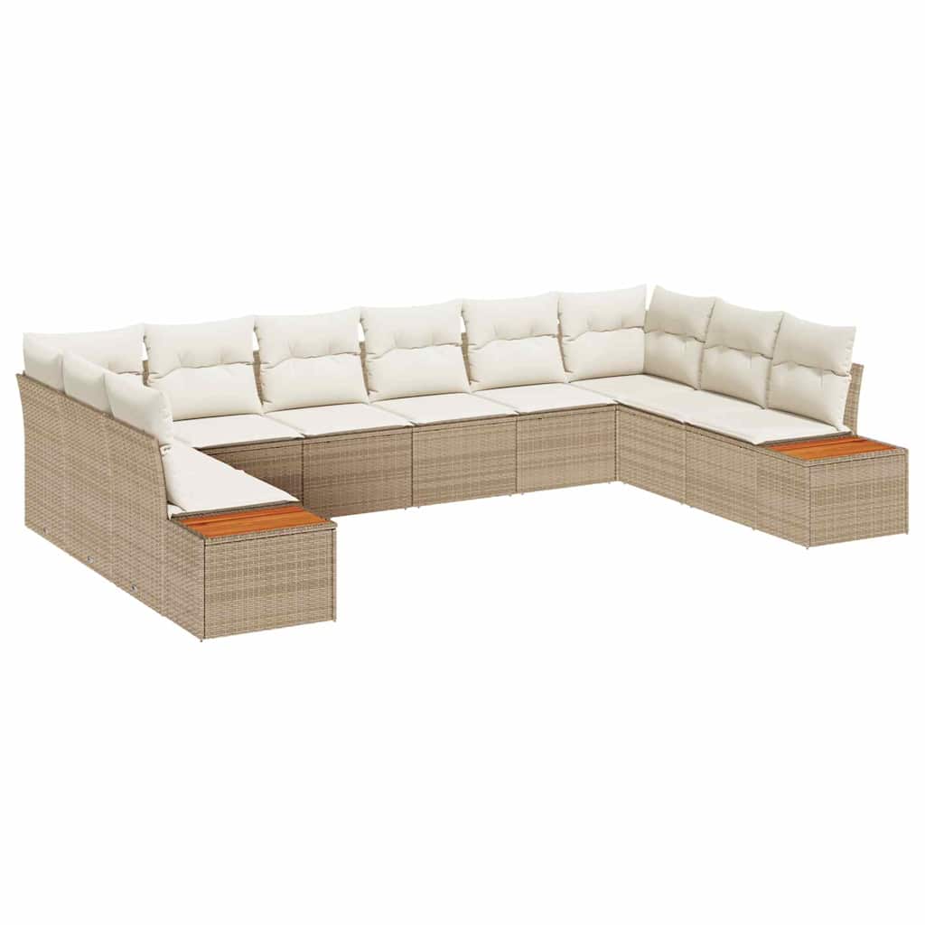 Tuinbankenset met kussen 10 pcs Beige en Crème Polyrattan is nu te koop bij PeponiXL, paradijselijk wonen!