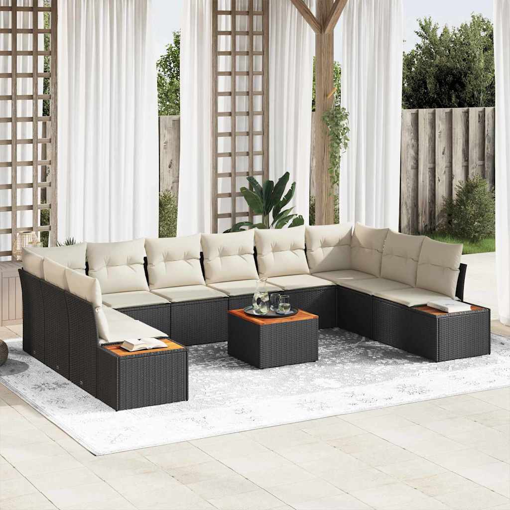 Tuinbankenset met kussen 10 pcs Zwart en Crème Polyrattan is nu te koop bij PeponiXL, paradijselijk wonen!