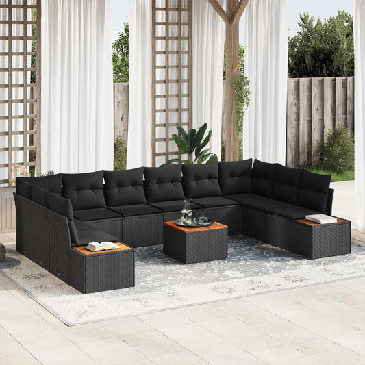 Tuinbankenset met kussen met opslag 10 pcs Zwart Polyrattan is nu te koop bij PeponiXL, paradijselijk wonen!