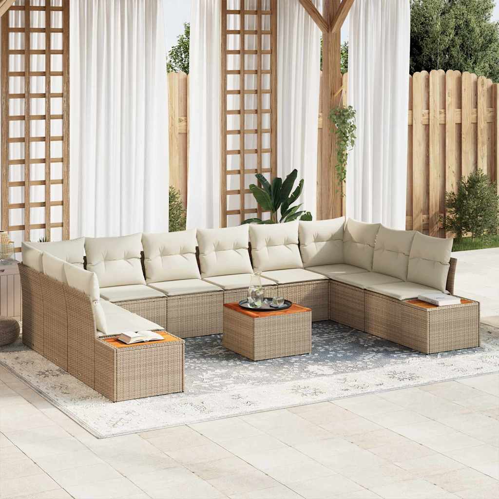 Tuinbankenset met kussen 10 pcs Beige en Crème Polyrattan is nu te koop bij PeponiXL, paradijselijk wonen!