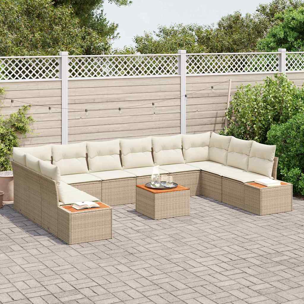Tuinbankenset met kussen 10 pcs Beige en Crème Polyrattan is nu te koop bij PeponiXL, paradijselijk wonen!